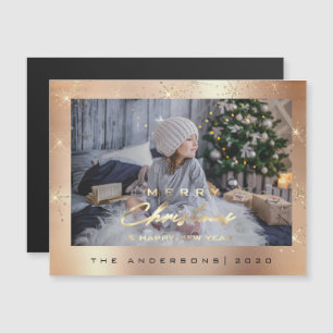 Modern Merry Holiday Foto Gold Spark Roos Sparkly Magnetische Uitnodiging
