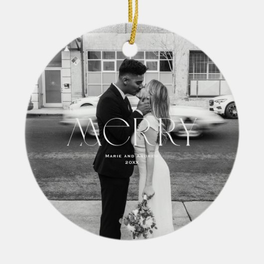 Modern Merry Holiday ontwerp Keramisch Ornament (Voorkant)