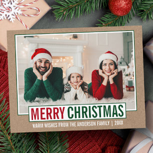 Modern Merry kerstfamilie Foto Kraft Briefkaart