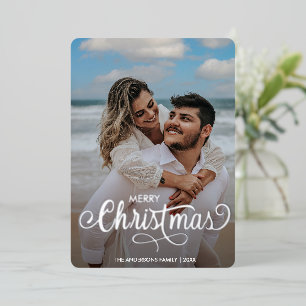 Modern Merry Kerstfamilie Foto naam Tartan Fo Folie Feestdagenkaart