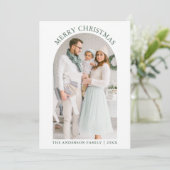 Modern Merry kerstfoto Sage Green Feestdagenkaart (Staand voorkant)