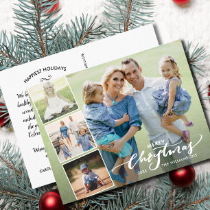 Modern Merry Kersthand Lettered Photo Collage Briefkaart