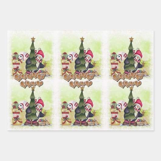 Modern Merry Kerstmis Pute Penguin Pattern Inpakpapier Vel (Voorkant 3)