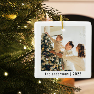 Modern Merry Kerstmis | Twee foto's keramisch orna Keramisch Ornament