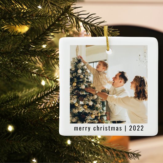 Modern Merry Kerstmis | Twee foto's Keramisch Ornament