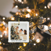Modern Merry Kerstmis | Twee foto's Keramisch Ornament
