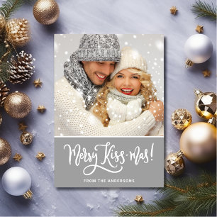 Modern Merry Kiss-mas kerstfoto Feestdagenkaart