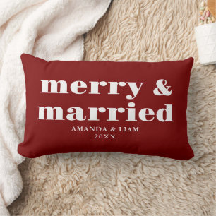 Modern Merry & Married Gepersonaliseerde Rode Kers Kussen