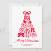 Modern Merry Pink Red Bow Tree Flat Holiday Kaart (Voorkant)