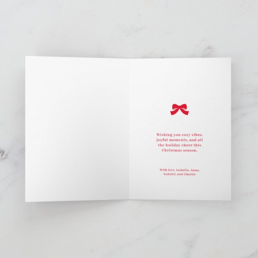Modern Merry Pink Red Bow Tree Holiday Card Kaart (Binnen)