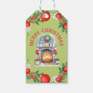 Modern Merry Red Green Fireplace Wreath Cadeaulabel