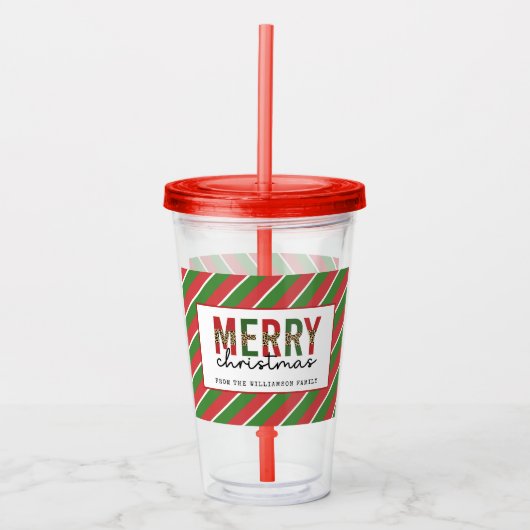 Modern Merry Red Green Stripes Pattern Acryl Drinkbeker (Voorkant)
