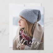 Modern Merry Signature Script Red Foto Feestdagenkaart (Voorkant)