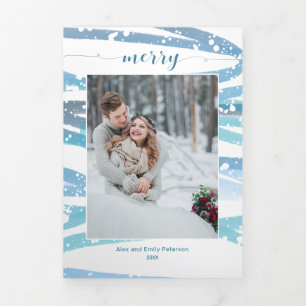 Modern Merry Winter Mint Swashes Foto Drieluik Wenskaart