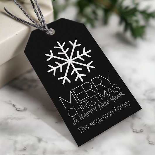 Modern Merry Winter Snowflake black Cadeaulabel