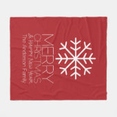 Modern Merry Winter Snowflake - rood Fleece Deken (Voorkant (Horizontaal))
