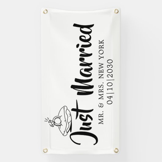 Modern met een hart dat net getrouwd is spandoek (Verticaal)