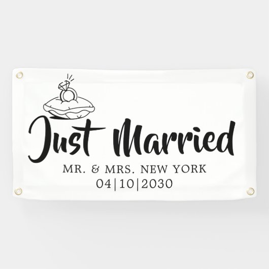 Modern Met Hart Net Getrouwd Spandoek (Horizontaal)