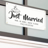 Modern Met Hart Net Getrouwd Spandoek (Buitenkant Gebouw)