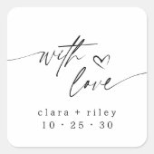 Modern Met Liefde Elegant Script Hart Bruiloft Vierkante Sticker (Voorkant)