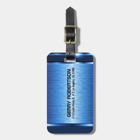 Modern Metallic Blauw Geometrisch Ontwerp Bagagelabel (Voorkant verticaal)