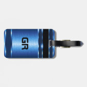 Modern Metallic Blauw Geometrisch Ontwerp Bagagelabel (Achterkant horizontaal)
