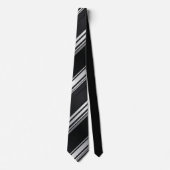 Modern Metallic Diagonal Pattern Black Silver Stropdas (Voorkant)