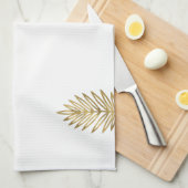 Modern Metallic Gold Botanical Palm Leaf Pattern Theedoek (Quarter Fold)