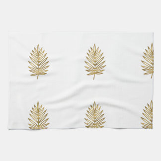 Modern Metallic Gold Botanical Palm Leaf Pattern Theedoek