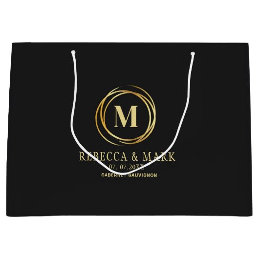 Modern metallic gold circle shape faux monogram groot cadeauzakje (Voorkant)