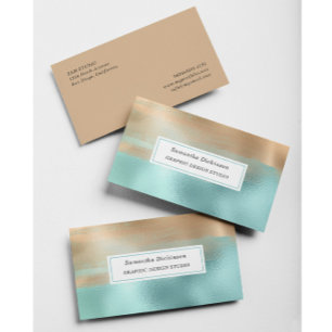 Modern Metallic Goud Beige Turquoise Visitekaartje