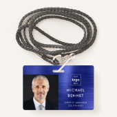 Modern Metallic Navy Blue Company Foto ID Badge (Voorkant met draagriem)