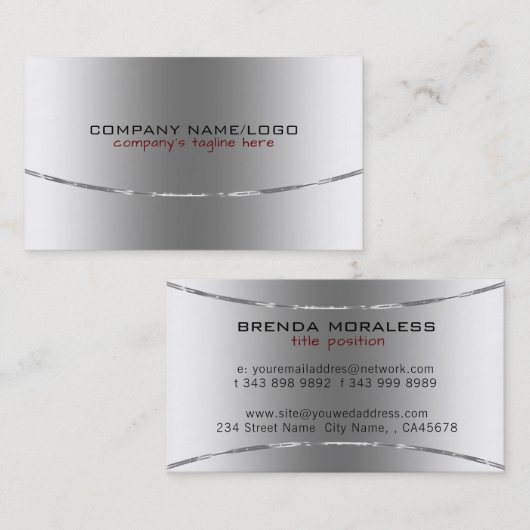 Modern Metallic Shine Silver-ontwerp Visitekaartje (Voorkant / Achterkant)
