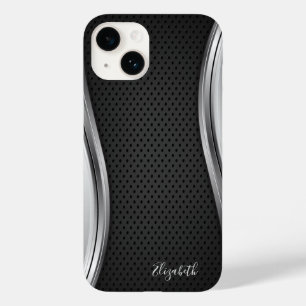 Modern Metallic Silver Black Case-Mate iPhone 14 Hoesje