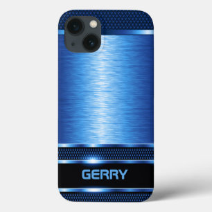 Modern metallisch blauw geometrisch Bagagelabel iPhone 13 Hoesje