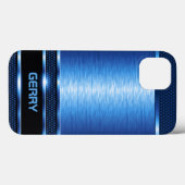 Modern metallisch blauw geometrisch Bagagelabel Case-Mate iPhone Case (Achterkant (horizontaal))