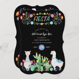 Modern Mexican Fiesta Llama Folk Flowers EVENTUEEL Kaart