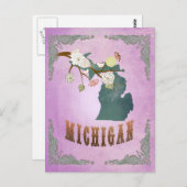 Modern  Michigan State Kaart-Druif Paarse Briefkaart (Voorkant / Achterkant)