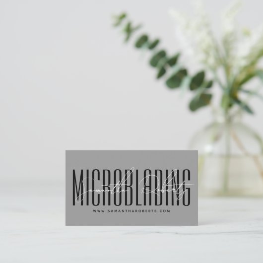Modern microblading typography script gray visitekaartje (Staand voorkant)