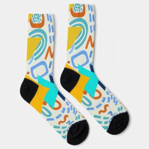 Modern mid century abstract pattern Cute blue Sokken