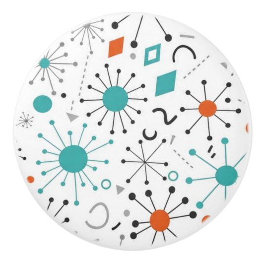 Modern Mid Century Retro Atomic Abstract Keramische Knop (Voorkant)