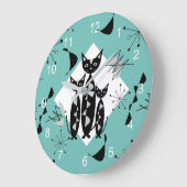 Modern Mid Century Retro Cats Cute Pattern Square Grote Klok (Hoek)