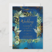 Modern Midnight Blue Greenery Wedding Invites Kaart (Voorkant)