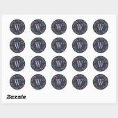 Modern Midnight Blue Monogram Holiday Wreate Ronde Sticker (Vel)