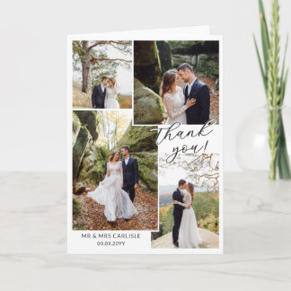 Modern Minial 4 Photo Collage Wedding Thank You Bedankkaart