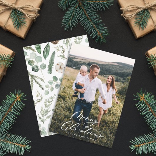Modern minimaal 1 foto-kerstelegant script feestdagenkaart