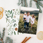 Modern minimaal 1 foto-kerstelegant script feestdagenkaart