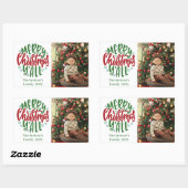 Modern minimaal 1 foto-kerstelegant script rechthoekige sticker (Vel)