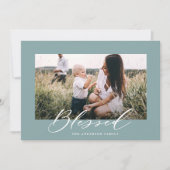 Modern minimaal 1 foto Kerstmis gezegend script Feestdagenkaart (Voorkant)