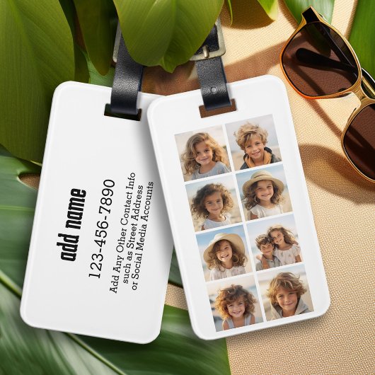 Modern minimaal 8 fotorooster collage - wit bagagelabel